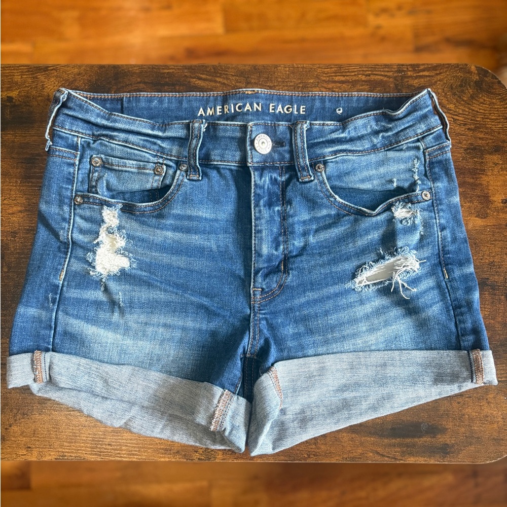 American Eagle Outfitters Blue Jean Shorts Distressed Cuffed